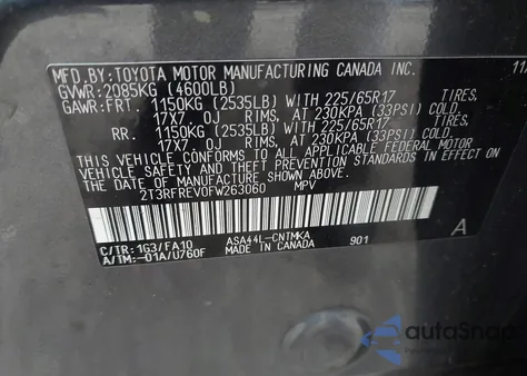 2015 Toyota Rav4 Xle z USA, uszkodzony, nr VIN 2T3RFREV0FW263060